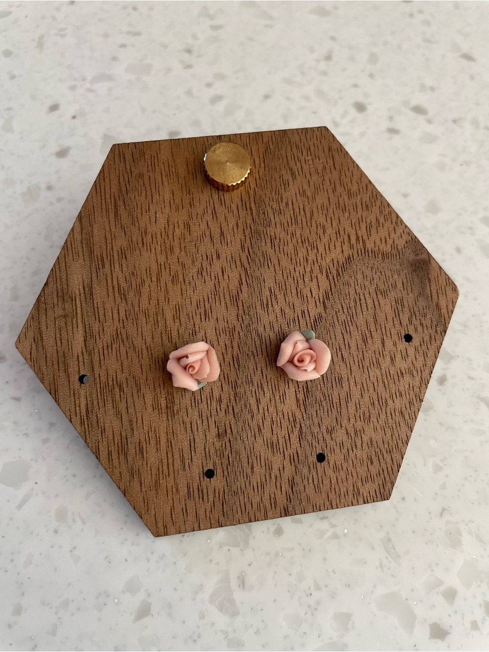 Vintage 3D porcelain pink rose stud earrings Dainty Feminine